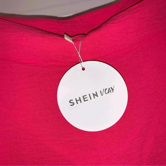 NWT SHEIN VCAY Wide Leg Pants Chiffon Bright Pink Size XL Palazzo Pockets NEW - Picture 7 of 11